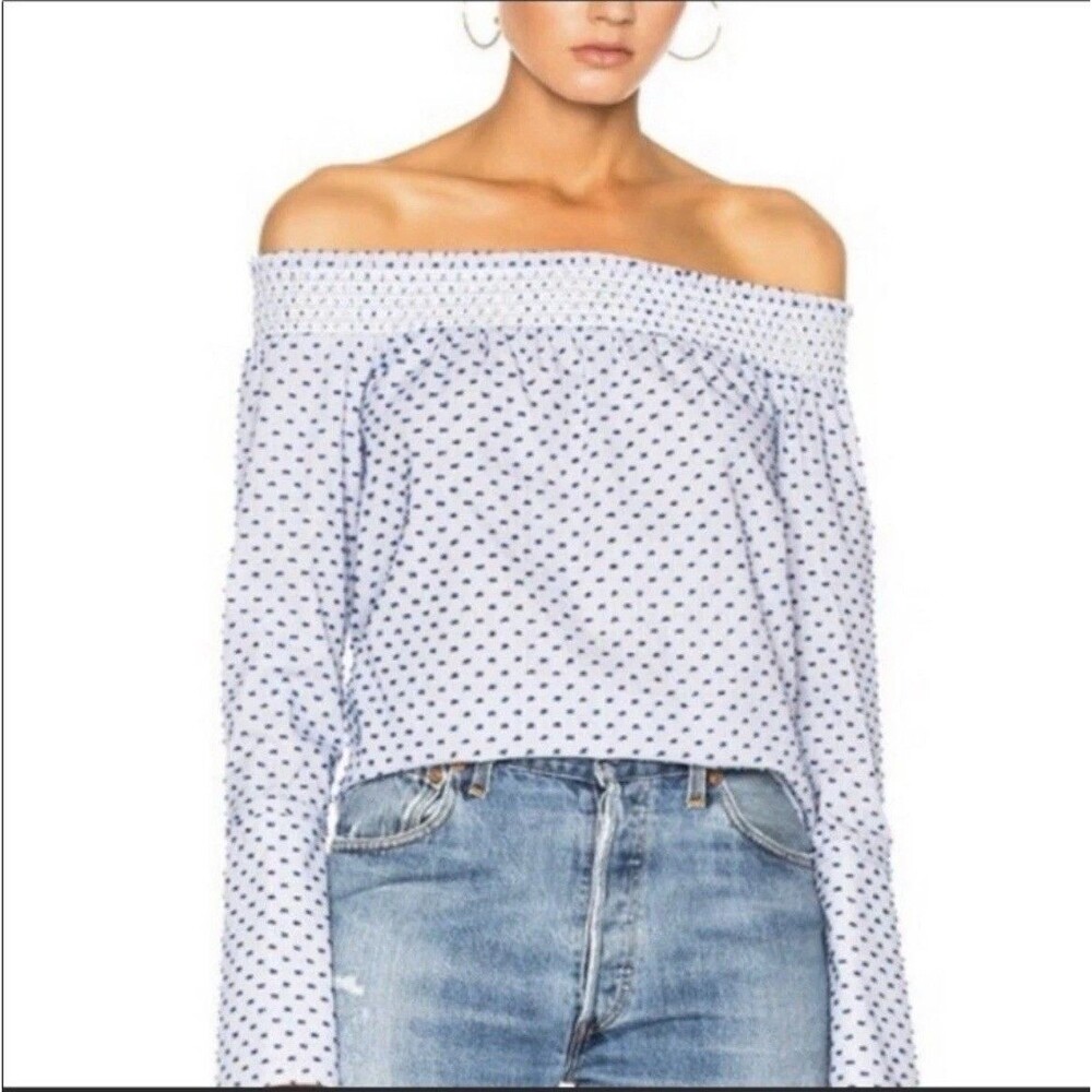 10 Crosby Derek Lam Off Shoulder Swiss Dot Long Sleeve Blouse Size 10